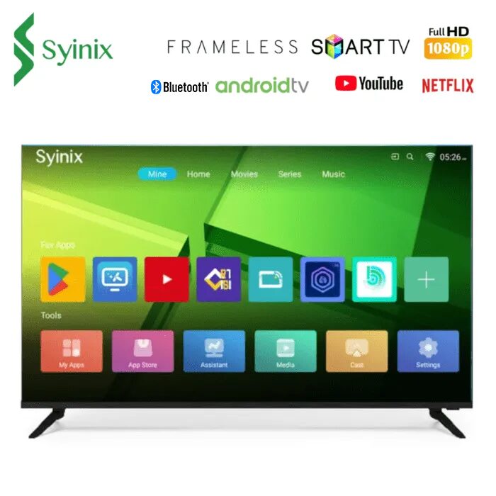 Syinix 32 Inch Smart TV – HD Android TV, WiFi, Netflix, YouTube, Dolby Sound