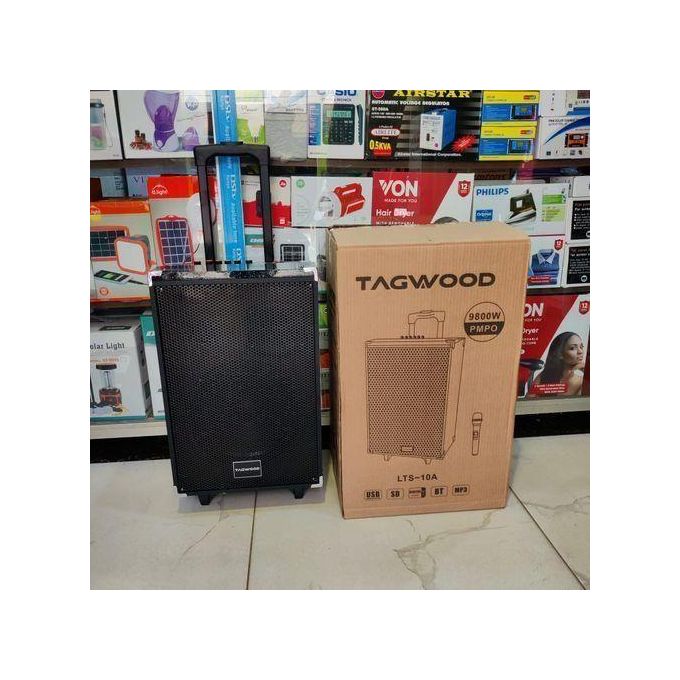 Tagwood LTS-10A Rechargeable Bluetooth Trolley Speaker – 9800W PMPO with Wireless Microphone