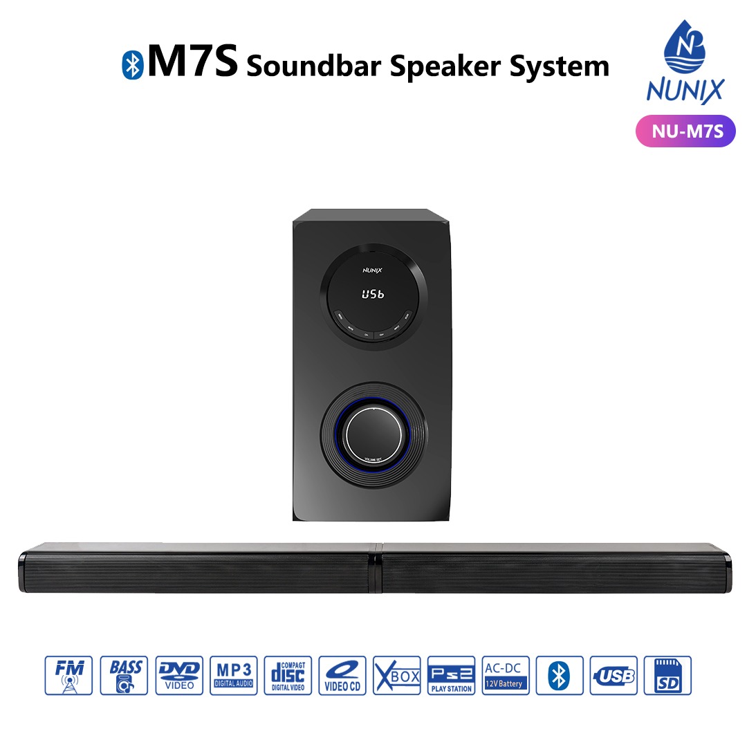 Nunix NU-M7S 2.1 Soundbar Speaker System – Bluetooth, USB & Deep Bass Subwoofer