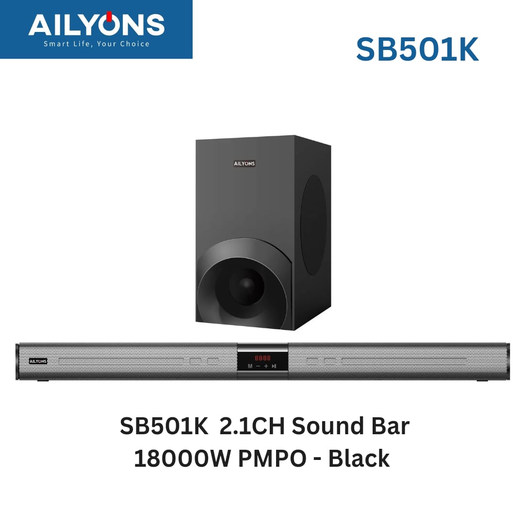 Ailyons SB501K 2.1CH Sound Bar & Subwoofer System – Bluetooth, USB & 3D Surround Sound