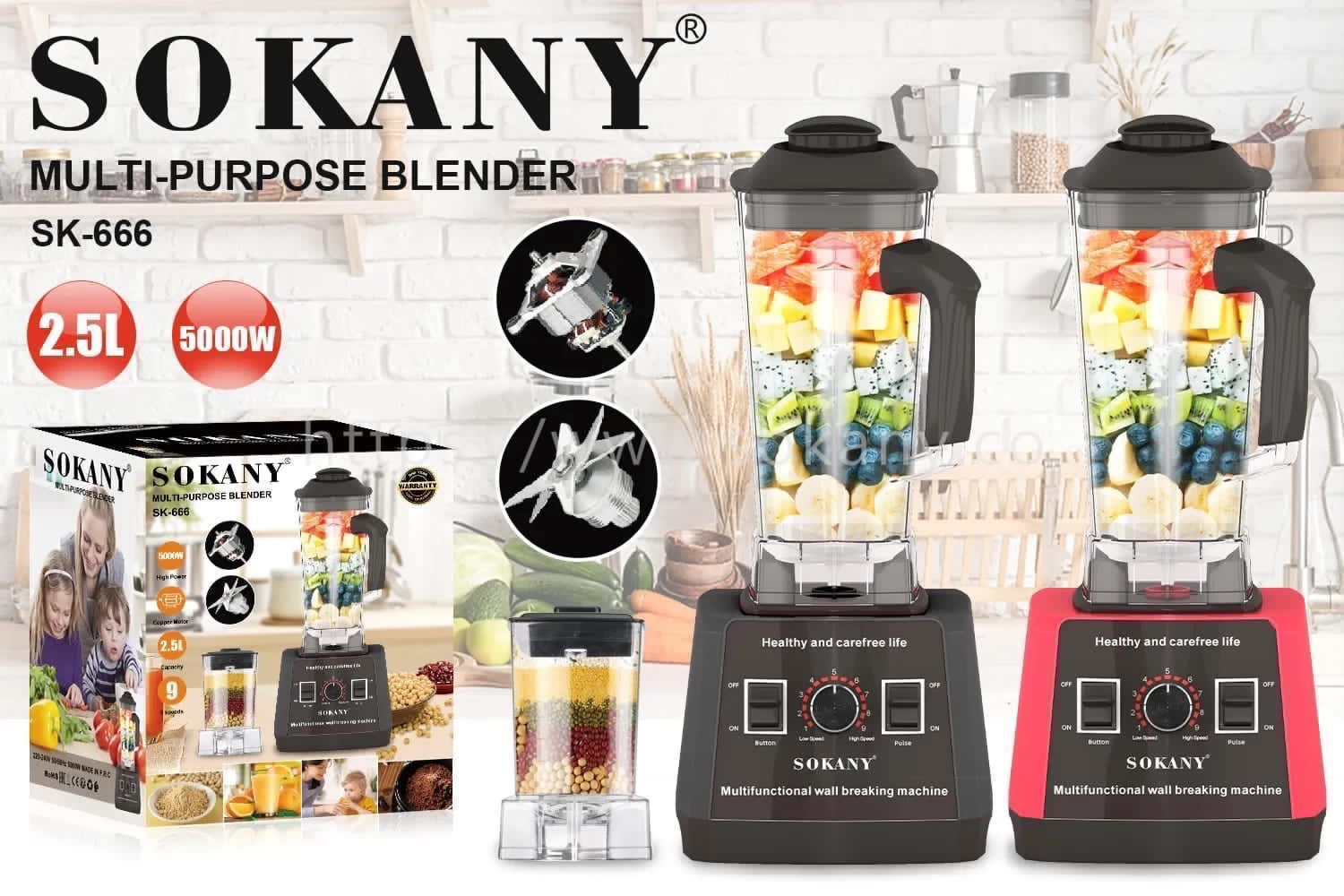 Sokany SK-666 5000W Multi-Purpose Blender – 2.5L Jug, 9 Speed Control